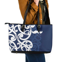 New Zealand Maori Mo Bros Leather Tote Bag Blue Ribbon With Koru Kowhaiwhai - Polynesian Pride
