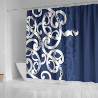 New Zealand Maori Mo Bros Shower Curtain Blue Ribbon With Koru Kowhaiwhai - Polynesian Pride