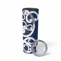 New Zealand Maori Mo Bros Skinny Tumbler Blue Ribbon With Koru Kowhaiwhai - Polynesian Pride