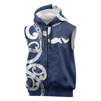 New Zealand Maori Mo Bros Sleeveless Zip Hoodie Blue Ribbon With Koru Kowhaiwhai - Polynesian Pride