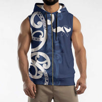 New Zealand Maori Mo Bros Sleeveless Zip Hoodie Blue Ribbon With Koru Kowhaiwhai - Polynesian Pride