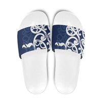 New Zealand Maori Mo Bros Slide Sandals Blue Ribbon With Koru Kowhaiwhai - Polynesian Pride