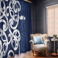 New Zealand Maori Mo Bros Window Curtain Blue Ribbon With Koru Kowhaiwhai - Polynesian Pride