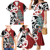 New Zealand Silver Fern Christmas Tree Family Matching Mermaid Dress and Hawaiian Shirt Meri Kirihimete - Polynesian Pride