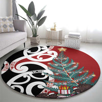 New Zealand Silver Fern Christmas Tree Round Carpet Meri Kirihimete - Polynesian Pride
