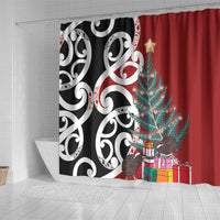 New Zealand Silver Fern Christmas Tree Shower Curtain Meri Kirihimete - Polynesian Pride