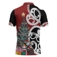 New Zealand Silver Fern Christmas Tree Zipper Polo Shirt Meri Kirihimete - Polynesian Pride