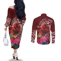 Personalized Samoa Meri Krisimasi Couples Matching Off The Shoulder Long Sleeve Dress and Long Sleeve Button Shirt Segasegamau'u Mix Siapo