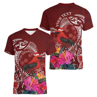 Personalized Samoa Meri Krisimasi Women V-Neck T-Shirt Segasegamau'u Mix Siapo