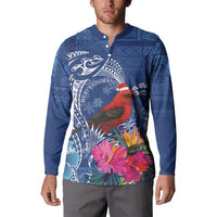 Personalized Samoa Christmas Button Sweatshirt Cardinal Honeyeater Mix Siapo