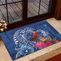 Personalized Samoa Christmas Rubber Doormat Cardinal Honeyeater Mix Siapo LT7 - Polynesian Pride