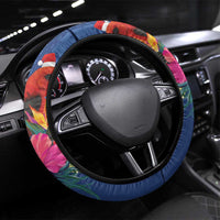 Samoa Christmas Steering Wheel Cover Cardinal Honeyeater Mix Siapo LT7 Universal Fit Blue - Polynesian Pride