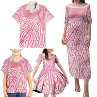 Breast Cancer Awareness Maori Family Matching Puletasi and Hawaiian Shirt Kia Kaha Kia Maia Kia Manawanui - Polynesian Pride
