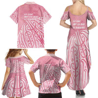 Breast Cancer Awareness Maori Family Matching Summer Maxi Dress and Hawaiian Shirt Kia Kaha Kia Maia Kia Manawanui - Polynesian Pride