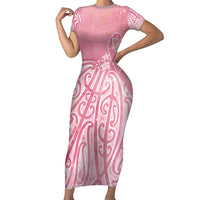 Breast Cancer Awareness Maori Short Sleeve Bodycon Dress Kia Kaha Kia Maia Kia Manawanui - Polynesian Pride