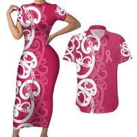 Breast Cancer Awareness Maori Couples Matching Short Sleeve Bodycon Dress and Hawaiian Shirt Koru Kowhaiwhai - Polynesian Pride