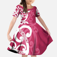 Breast Cancer Awareness Maori Family Matching Off Shoulder Maxi Dress and Hawaiian Shirt Koru Kowhaiwhai - Polynesian Pride