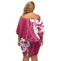 Breast Cancer Awareness Maori Family Matching Off Shoulder Short Dress and Hawaiian Shirt Koru Kowhaiwhai - Polynesian Pride