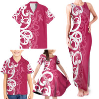 Breast Cancer Awareness Maori Family Matching Tank Maxi Dress and Hawaiian Shirt Koru Kowhaiwhai - Polynesian Pride