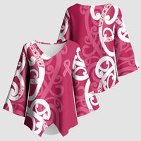 Breast Cancer Awareness Maori Kimono Sleeve Blouse Koru Kowhaiwhai - Polynesian Pride