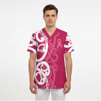 Breast Cancer Awareness Maori Scrub Top Koru Kowhaiwhai - Polynesian Pride