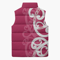 Breast Cancer Awareness Maori Sleeveless Puffer Jacket Koru Kowhaiwhai - Polynesian Pride