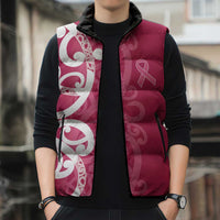 Breast Cancer Awareness Maori Sleeveless Puffer Jacket Koru Kowhaiwhai - Polynesian Pride