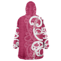 Breast Cancer Awareness Maori Wearable Blanket Hoodie Koru Kowhaiwhai - Polynesian Pride