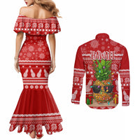 Hawaii Pineapple Christmas Couples Matching Mermaid Dress and Long Sleeve Button Shirt Mele Kalikimaka LT7 - Polynesian Pride