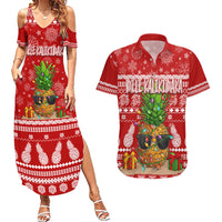 Hawaii Pineapple Christmas Couples Matching Summer Maxi Dress and Hawaiian Shirt Mele Kalikimaka LT7 Red - Polynesian Pride