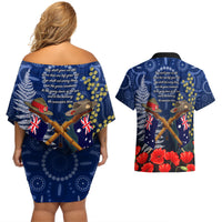 Anzac Couples Matching Off Shoulder Short Dress and Hawaiian Shirt Ausralia Aboriginal Mix New Zealand Slouch Hats LT7 - Polynesian Pride