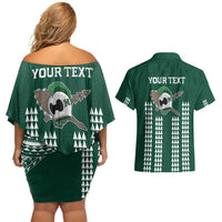 Hawaii Rainbow Warriors Personalized Couples Matching Off Shoulder Short Dress and Hawaiian Shirt Kakau Ikakai Laau Pama