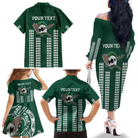 Hawaii Rainbow Warriors Personalized Family Matching Off The Shoulder Long Sleeve Dress and Hawaiian Shirt Kakau Ikakai Laau Pama