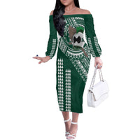 Hawaii Rainbow Warriors Personalized Family Matching Off The Shoulder Long Sleeve Dress and Hawaiian Shirt Kakau Ikakai Laau Pama