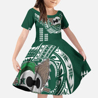 Hawaii Rainbow Warriors Personalized Family Matching Tank Maxi Dress and Hawaiian Shirt Kakau Ikaika Laau Pama LT7 Daughter's Dress Green - Polynesian Pride