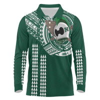 Hawaii Rainbow Warriors Personalized Long Sleeve Polo Shirt Kakau Ikaika Laau Pama LT7 Green - Polynesian Pride