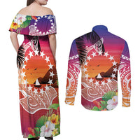 Kia Orana Cook Islands Couples Matching Off Shoulder Maxi Dress and Long Sleeve Button Shirt Sunset Dream