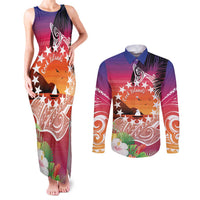 Kia Orana Cook Islands Couples Matching Tank Maxi Dress and Long Sleeve Button Shirt Sunset Dream