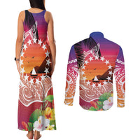 Kia Orana Cook Islands Couples Matching Tank Maxi Dress and Long Sleeve Button Shirt Sunset Dream