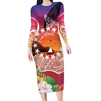 Kia Orana Cook Islands Family Matching Long Sleeve Bodycon Dress and Hawaiian Shirt Sunset Dream