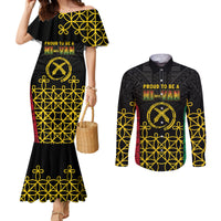 Vanuatu Indipendens Dei Couples Matching Mermaid Dress and Long Sleeve Button Shirt Tribal Sand Drawing