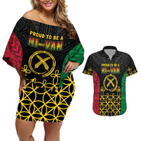 Vanuatu Indipendens Dei Couples Matching Off Shoulder Short Dress and Hawaiian Shirt Tribal Sand Drawing LT7 Colorful - Polynesian Pride