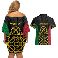 Vanuatu Indipendens Dei Couples Matching Off Shoulder Short Dress and Hawaiian Shirt Tribal Sand Drawing LT7 - Polynesian Pride