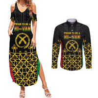 Vanuatu Indipendens Dei Couples Matching Summer Maxi Dress and Long Sleeve Button Shirt Tribal Sand Drawing LT7 Colorful - Polynesian Pride