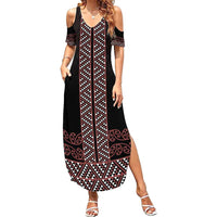 Maori Taniko Patterns Family Matching Summer Maxi Dress and Hawaiian Shirt Brown Niho Taniwha Mix Paatiki Motifs