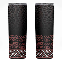 Maori Taniko Patterns Skinny Tumbler Brown Niho Taniwha Mix Paatiki Motifs LT7 Brown - Polynesian Pride