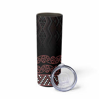 Maori Taniko Patterns Skinny Tumbler Brown Niho Taniwha Mix Paatiki Motifs LT7 - Polynesian Pride