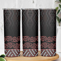 Maori Taniko Patterns Skinny Tumbler Brown Niho Taniwha Mix Paatiki Motifs LT7 - Polynesian Pride