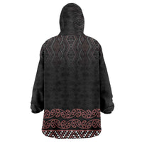 Maori Taniko Patterns Wearable Blanket Hoodie Brown Niho Taniwha Mix Paatiki Motifs
