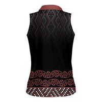Maori Taniko Patterns Women Sleeveless Polo Shirt Brown Niho Taniwha Mix Paatiki Motifs